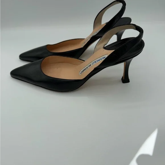 Manolo Blahnik Black Slingback Leather Heels Size 36 - Picture 2 of 4
